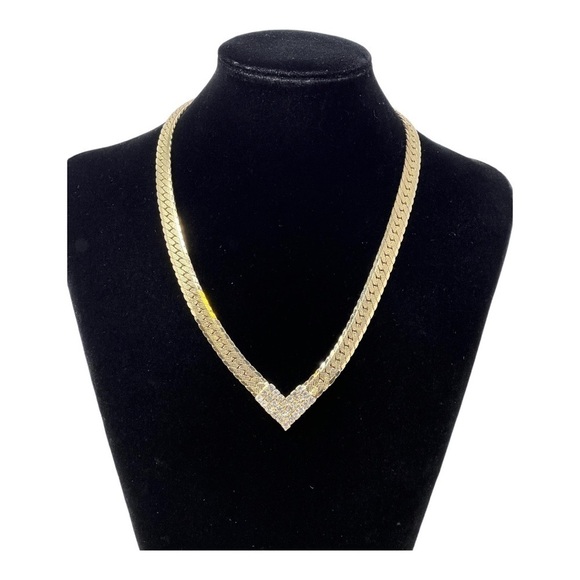 Vintage Gold Tone Cocktail Necklace with Crystal Accents - Picture 2 of 9